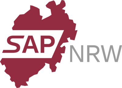 Das Bild zeigt das Logo des Projektes SAP.NRW in den Farben rot und grau.